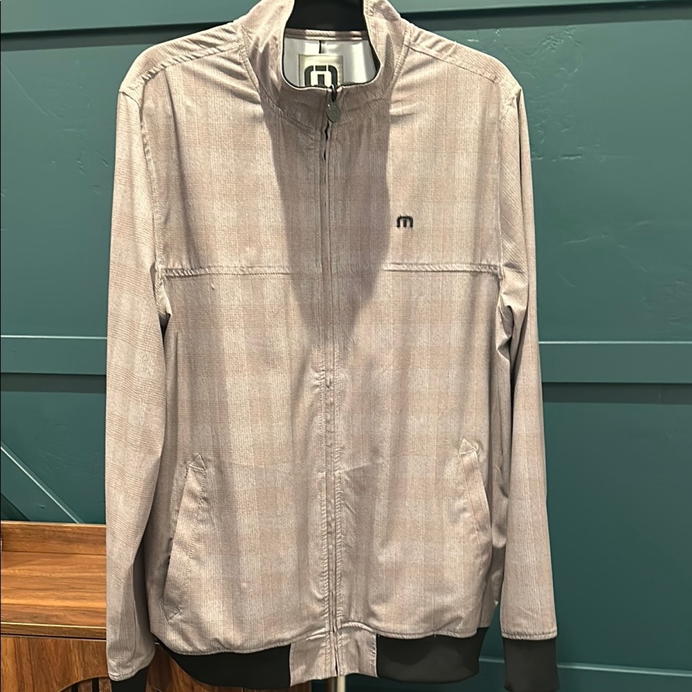 Travis Mathew Light Beige Zip-Up Jacket with Subtle Stripe